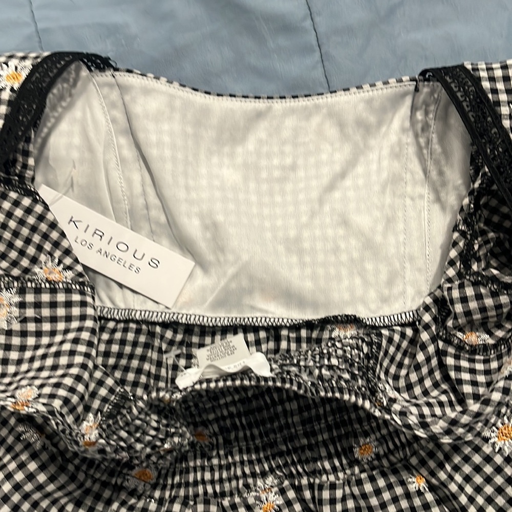 NWT Kirious Los Angeles Sunflower Gingham Babydoll Top  size Medium - Picture 6 of 7